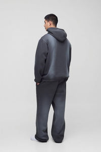 Sun Faded Acid Wash 100% Cotton Sweatsuit 400 GSM Stacked Trouser and Zipper Hoodie Oversized <b>Tracksuit</b> For Men's - Product Image 5