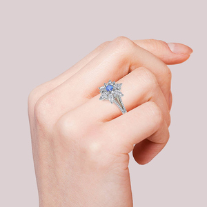 Jeulia Sterling Silver Snowflake Marquise Cut <b>Split</b> Shank <b>Ring</b> Rose Gold Plated Adjustable - Product Image 4
