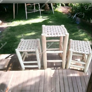 Moroccan Bamboo Woven Foot <b>Stool</b> with Beautiful Stained Leather <b>Stool</b> Living Room Entry Outdoor <b>Garden</b> Use Bone Inlay Console - Product Image 5