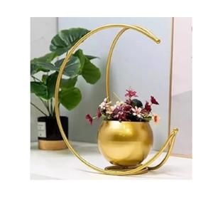 Jarrón de flores de hierro y metal con diseño de Luna recubierta de polvo dorado hecho a mano, venta al por mayor, precio bajo clásico, florero de forma redonda - Product Image 1