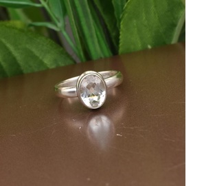 Anillo de cuarzo de cristal transparente en Plata de Ley 925, joyería de piedras preciosas naturales, elegante anillo de cuarzo transparente para mujer, regalo para ella - Product Image 1