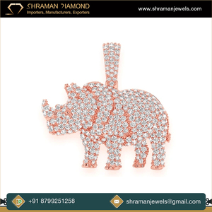 Joyería Hip Hop para Hombre, Diseño Personalizado de Animales, Oro Sólido de 10K, Rinoceronte con Diamantes de Laboratorio, Colgante de Moda - Product Image 5