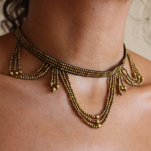 Luxury Gold Tone <b>Beaded</b> Collar <b>Necklace</b> Tribal Ethnic Statement <b>Choker</b> Antique Vintage Jewelry OEM/ODM - Product Image 3