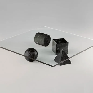 Mesa de centro de 4 bases geométricas travertino mesa de centro de piedra elegante diseño único personalizado con tapa de cristal ondulado - Product Image 6