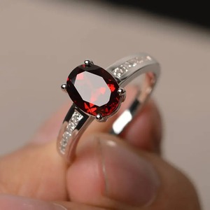 <b>925</b> Sterling <b>Silver</b> Spanish <b>Ring</b> Natural Red Garnet Anniversary <b>Ring</b> January Birthdays Oval Cut Red Gemstone Freshwater Pearl - Product Image 1