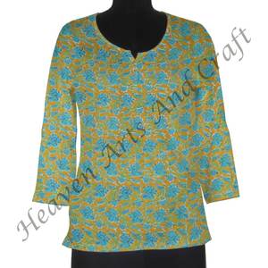 Handmade <b>Hand</b> Block Printed Short Maxi Style Kurta <b>Set</b> For Women Wedding & Diwali Wear Dress Ethnic Indian Kurta - Product Image 1