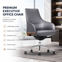 Chaise de bureau de direction en cuir de qualité supérieure, ergonomique, avec base en aluminium et mécanisme d'inclinaison multi-verrouillage