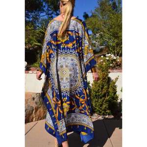 Vestido Kaftan Largo de Lujo para Mujer, Estampado Barroco Azul Real, Corte Holgado, Manga Larga, Diseño de Diseñador, Ropa de Noche para Resort - Product Image 3