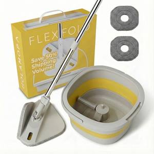 HOLAMOPA Ensemble serpillière et seau pliables et peu encombrants, avec tête triangulaire rotative à 360° et essorage automatique, pour petits appartements - Product Image 1