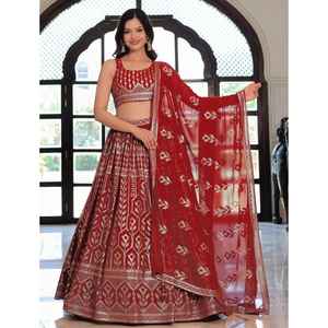 Lehenga (กึ่งเย็บ) ด้ายทำงาน georgette และเลื่อมงานปัก Flair 3.50 MTR ขนาดประมาณ - Product Image 1