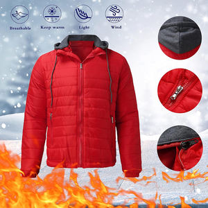 Chaqueta acolchada recubierta de alta calidad para hombre, cuello levantado, manga larga, cremallera frontal, ropa informal roja con dos bolsillos delanteros, cremallera - Product Image 5