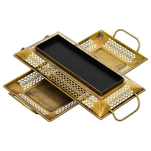 Ensemble de plateaux de service en laiton de style moderne avec poignée de 2 grandes tailles moyennes pour les collations et la décoration de la maison de 15.35 pouces pour la décoration de la table à manger - Product Image 3