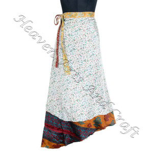 Jupe longue en soie indienne vintage 100% magique 2 couches réversible magique soie Saris jupe longue enveloppante soie Sarong plage paréo longue - Product Image 6