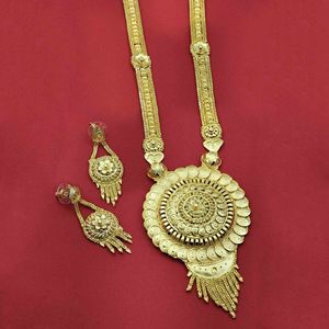ชุดเครื่องประดับยาว14K 18K 24K สร้อยคอรูปทรงยาวบรรจุด้วยทองคำชุดเครื่องประดับแฟชั่นชุบทองทองเหลืองชุดเครื่องประดับออกแบบลายดอกไม้ - Product Image 1