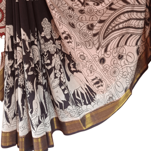 Sari de Algodón y Seda Kalamkari Midnight Grace, Estampado a Mano, Estilo Indio-Pakistaní, Prenda Étnica, Últimos Diseños para Uso Diario - Product Image 4