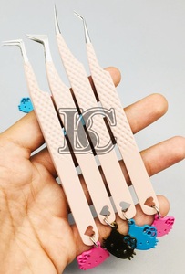 Pinzas de alta calidad visón extensiones de pestañas de acero inoxidable sostenibles Beige Hello Kitty Charm Logo embalaje pinzas opcionales - Product Image 4