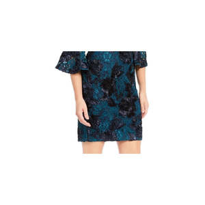 Abito da cocktail da donna Adrianna Papell, sopra il ginocchio, a tubino, blu floreale, con maniche a campana e spalle scoperte, taglia 16 - Product Image 3