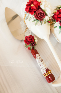 Ensemble de flûtes à champagne et de coupe-gâteau pour mariage, <span class=keywords><strong>bordeaux</strong></span> et ivoire, verres à champagne floraux, cadeau pour couple, fête de mariage, vente directe d'usine - Product Image 5