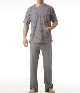 Ensemble pyjama long en jersey teint en fil 100% coton confortable et respirant pour hommes - Product Image 1