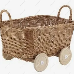 Children Pretend Toys Miniature Handcrafted Stroller Rattan Doll Furniture Baby Doll Cribs Cradle at Wholesale Price