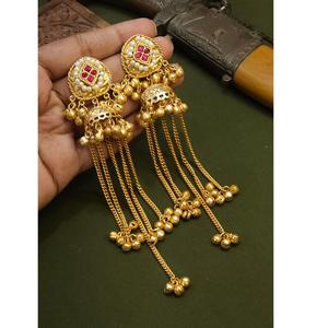 Pendientes Largos Chapados en Oro de Diseño, Pendientes Jhumka Antiguos para Mujer, para Uso Festivo, Pendientes Tradicionales - Product Image 1