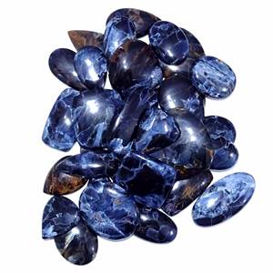 พลอยพีเทอร์ไซต์สีน้ำเงินธรรมชาติ พลอยพีเทอร์ไซต์ทรงหลังเบี้ยสีน้ำเงินสวยงาม พลอยพีเทอร์ไซต์ทรงหลังเบี้ยสำหรับทำเครื่องประดับ - Product Image 4