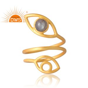 แหวนอัญมณีลาบราดอไรต์ธรรมชาติชุบทอง18K ดีไซน์ทำด้วยมือแหวนเงินแท้ - Product Image 3