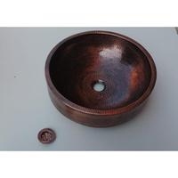 Évier rond en cuivre antique à double paroi Prix compétitif Évier de salle de bain en cuivre pour comptoir Lavabo portable Décoration intérieure vintage