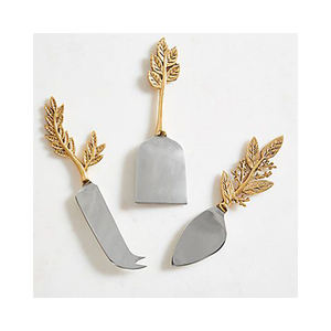 Trancheuse à fromage en acier inoxydable plaqué argent avec brindille d'or Avec de nombreux modèles de couteau à fromage moderne au design de la poignée de la feuille - Product Image 1