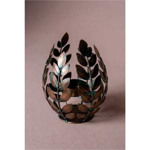 Wrought Iron Botanical <b>Candle</b> <b>Holder</b> | Rustic Farmhouse <b>Bronze</b> Foliage Candlestick Artisanal Hand-Forged Leaf Design Taper Stand - Product Image 2