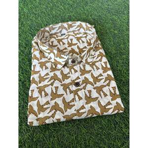 Men's for Cream & Brown Bird Print Poplin Cotton <b>Half</b> Sleeve Casual <b>Shirt</b> Fashion Floral Design-SHKN1073 - Product Image 1