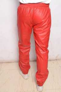 Pantalon de survêtement en cuir d'agneau rouge pur Pantalon de jogging en cuir véritable souple fait à la main - Product Image 4