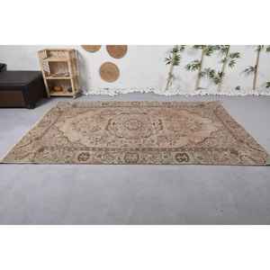 Alfombra turca vintage de 5,7x9 pies, tejido plano marrón beige, patrón de retazos de lana, sala de estar área grande para decoraciones para, respaldo de látex - Product Image 3