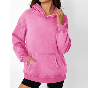 New Arrival Customized Logo Acid Wash Hooded 100% Cotton Women's Winter Casual <b>Fleece</b> <b>Hoodies</b> High Quality - Product Image 1