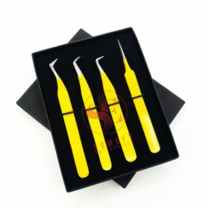 Pinzas profesionales de Extensión de pestañas de alto volumen de acero inoxidable J2 logotipo personalizado puntas de plata amarilla Etiqueta Privada - Product Image 4