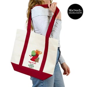 Bolsa de Lona para Mujer con Asas Color Borgoña, 16 x 14 x 5 Pulgadas (40 x 35 x 12 cm), 18 Diseños Festivos - Product Image 2