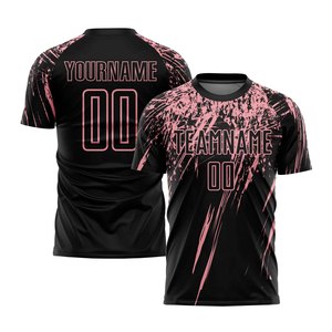 Custom Sublimated Soccer Jersey Black Pink Team Name 00 Moisture Wicking Unisex Adult Short Sleeve Crew Neck Polyester Sport - Product Image 1