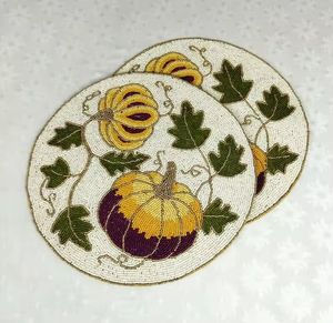 Posavasos con cuentas de vidrio decorativo para mesa de fiesta de boda, mantel individual hecho a mano con patrón de cuentas de semillas - Product Image 3