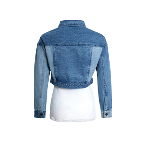 Chaqueta Vaquera Corta Informal para Mujer 2025 con Bloques de Color y Estampado de Logotipo Personalizado, Transpirable, Mangas Completas - Product Image 6