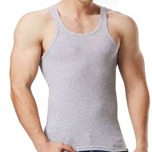 OEM Elastic Ribbed <b>Summer</b> Gym Tank <b>Top</b> for Men Wife Beater Vest <b>Sleeveless</b> Undershirt - Product Image 3