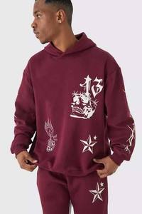 Ensemble de survêtement en molleton à impression 3D personnalisée, deux pièces, jogging en coton surdimensionné, pantalon de survêtement évasé et sweat-shirt pour homme - Product Image 3