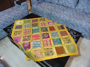 Handmade Traditional Indian Cotton <b>Table</b> <b>Cover</b> with Hand Embroidery for <b>Dining</b> Living Room Beautifully Patterned Indian Design - Product Image 2
