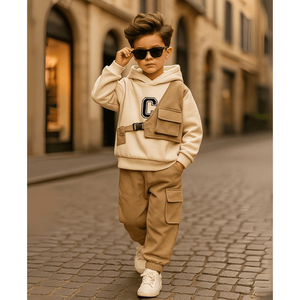 Ensemble de survêtement décontracté pour garçons, sweat-shirt et pantalon, avec poche transversale, tendance, vêtements d'hiver chauds pour enfants - Product Image 4
