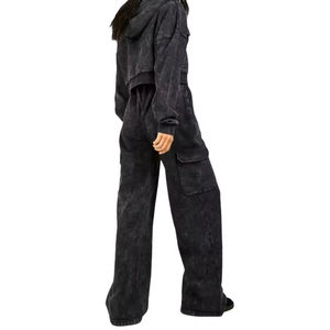 Chándales personalizados para mujer algodón French Terry Vintage ácido lavado desgastado Sudadera con capucha pantalones de chándal y Sudadera con capucha Jogger Set - Product Image 2