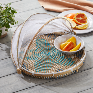 Tente alimentaire en jonc de mer-Plateau de fête en plein air pliable Plateau de service de pique-nique tissé - Product Image 1