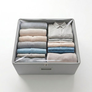 Grey Fabric Storage Box <b>with</b> <b>Lid</b> Foldable Oxford Cloth Organizer <b>Bin</b> Portable Dustproof Household Organizer - Product Image 2