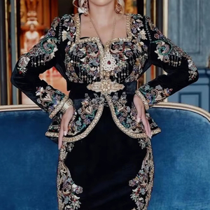 2025 @ Chaqueta negra de moda y vestido de Badroune con elegante bordado Cuentas de cristal Piedras Perlas y Dabka Trabajo hecho a mano - Product Image 1