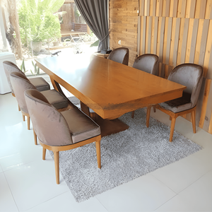 Juego de Comedor Moderno y Duradero de Madera de 9 Piezas, Mesa de Comedor Rectangular, Sillas Tapizadas para Restaurante, Villa, Apartamento, Hogar - Product Image 3