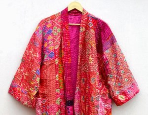 Nouveauté veste de couette indienne Kantha faite à la main Kimono veste matelassée ouverte à l'avant pour femme - Product Image 5