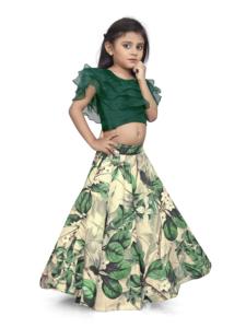 Conjunto de Falda y Blusa con Volantes Verdes de Shoryam Fashion, Boutique Infantil, Lehenga Choli Tradicional India para Niñas, Completamente Cosido - Product Image 4
